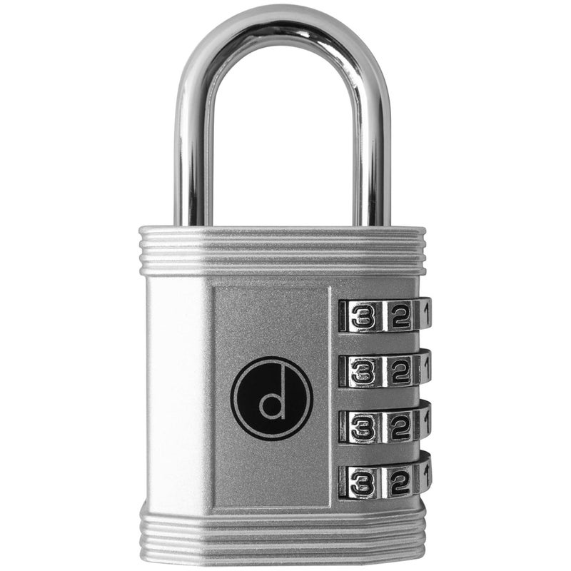 desired tools Padlock 4 Digit Combination Lock - for Gym School Locker, Outdoor Gate, Shed, Fence, and Storage - Weatherproof Metal - Keyless, Easy to Set, Resettable - Silver - Image 1